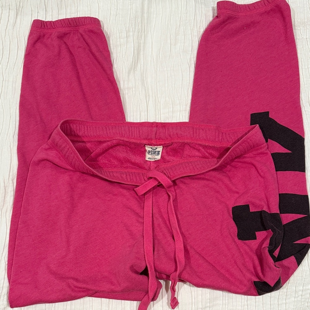 Pink Victoria’s Secret Lounge Pants with Black Lettering